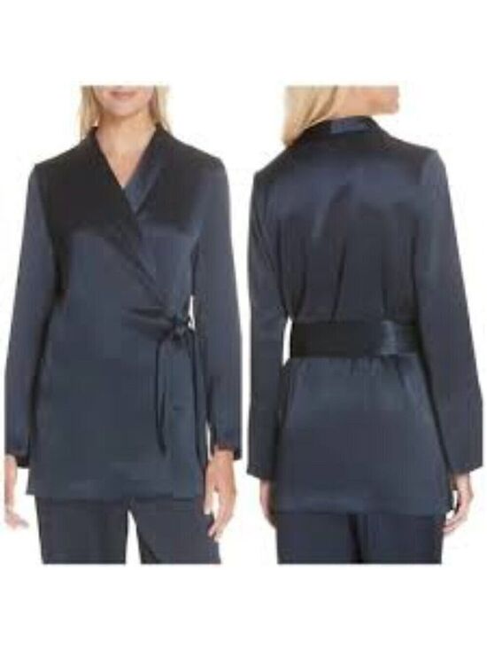Nanushka Jackets & Blazers - Nanushka Opium Satin Wrap Jacket Navy Blue Size XS